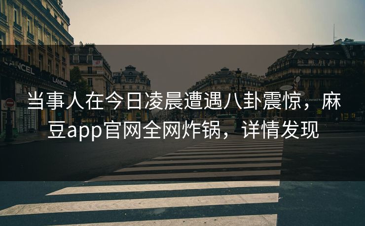 当事人在今日凌晨遭遇八卦震惊，麻豆app官网全网炸锅，详情发现