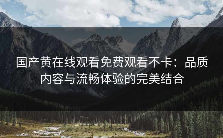 国产黄在线观看免费观看不卡：品质内容与流畅体验的完美结合